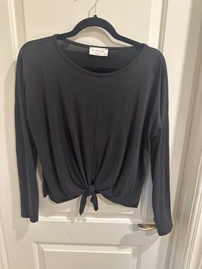 lavender field Black Front-Tie Long Sleeve Top Size Medium